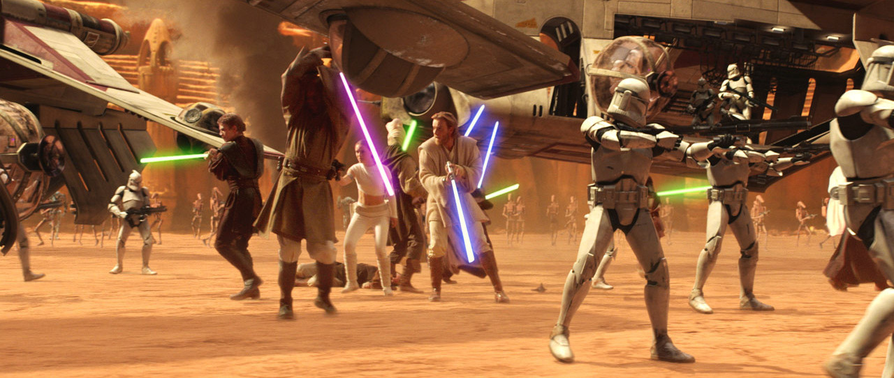 Star Wars Episode II - Attack of the Clones - Battaglia di Geonosis con Cavalieri Jedi, Padmé Amidala, cloni, droidi